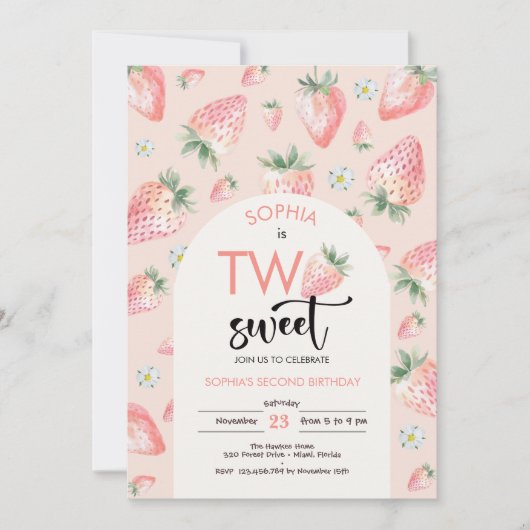 Twee lieve aardbeien kinderen verjaardag kaart (Voorkant)