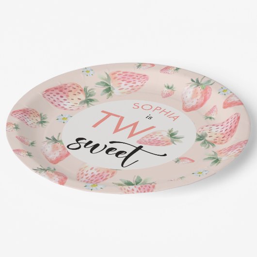 Twee lieve aardbeien kinderen verjaardag papieren bordje (Gekanteld)