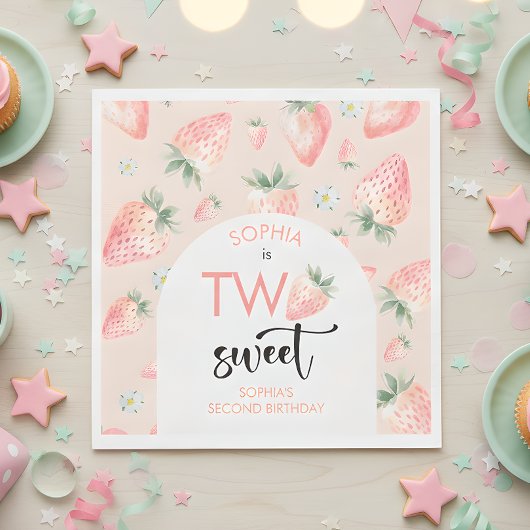 Twee lieve aardbeien kinderen verjaardag servet