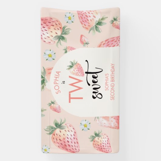 Twee lieve aardbeien kinderen verjaardag spandoek (Verticaal)