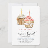 Twee lieve cupcake meisje 2e verjaardag kaart (Voorkant)