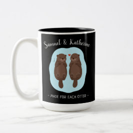 Twee Lieve Cute Otters Aangepaste Naam Valentijnsd Tweekleurige Koffiemok