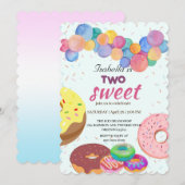 Twee lieve donut en ballon 2e verjaardag meisje kaart (Voorkant / Achterkant)