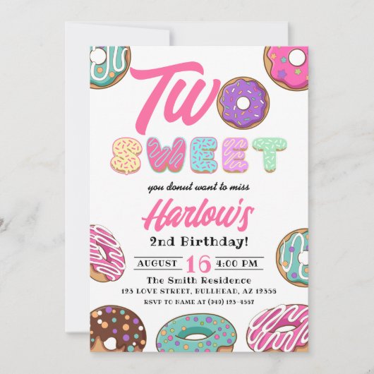 Twee lieve donut meisje's 2e verjaardag kaart (Voorkant)