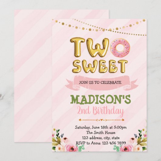 Twee lieve donut verjaardagsuitnodiging kaart (Voorkant / Achterkant)