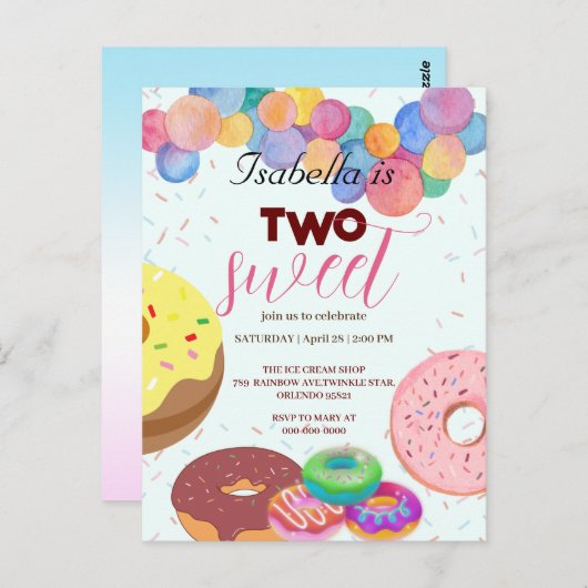 Twee lieve donuts en ballon 2e verjaardag meisje briefkaart (Voorkant / Achterkant)