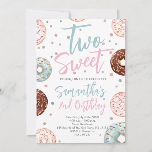 Twee lieve donuts Waterverf meisje tweede verjaard Kaart (Voorkant)