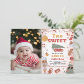 Twee lieve groovy kerst 2e verjaardag foto kaart (Staand voorkant)