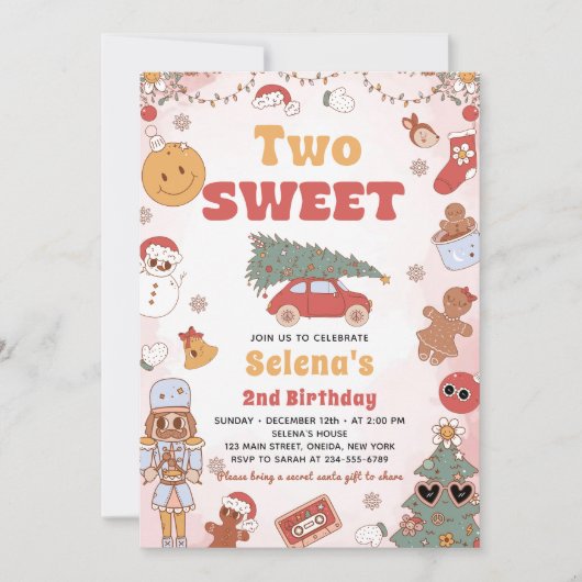 Twee lieve groovy kerst 2e verjaardag uitnodiging (Voorkant)