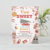 Twee lieve groovy kerst 2e verjaardag uitnodiging (Staand voorkant)
