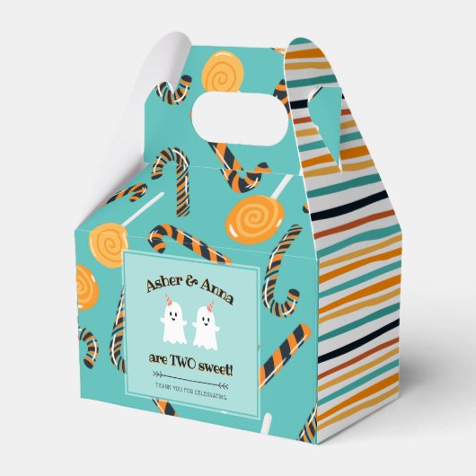 Twee lieve Halloween Snoep Ghost Twins Verjaardag Bedankdoosjes (Voorkant Zijde)