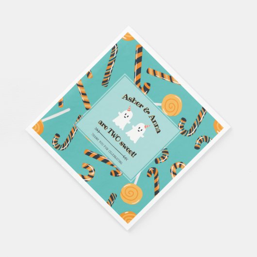 Twee lieve Halloween Snoep Ghost Twins Verjaardag Servet (Hoek)