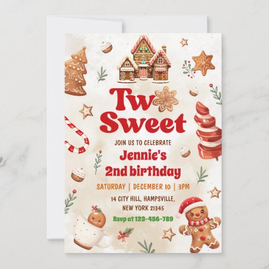Twee lieve kerstkoekje 2e verjaardagsfeest kaart (Voorkant)