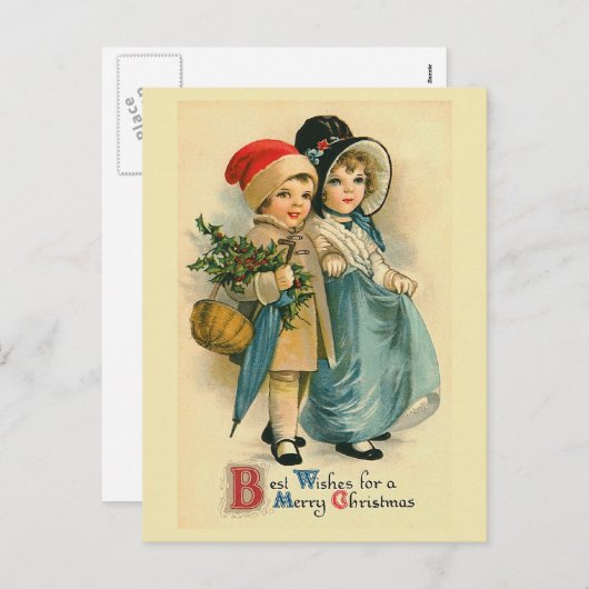 Twee lieve kinderen vintage kerst Briefkaart (Voorkant / Achterkant)