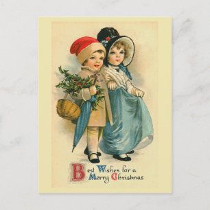 Twee lieve kinderen vintage kerst Briefkaart