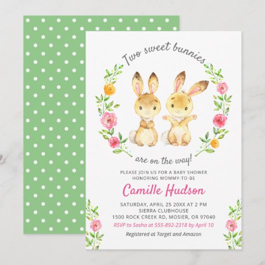 Twee lieve konijntjes op de weg Schattige tweeling Kaart (Voorkant / Achterkant)