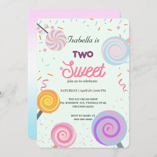 Twee lieve lolly en sprenkels 2e verjaardag meisje kaart (Voorkant / Achterkant)