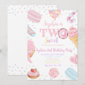 Twee lieve meisje donut pastel roze 2e verjaardag  kaart (Voorkant / Achterkant)