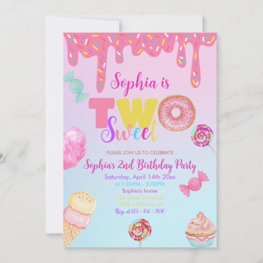 Twee lieve meisje donut roze snoep 2e verjaardag kaart (Voorkant)