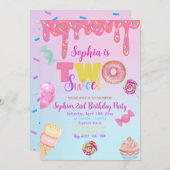Twee lieve meisje donut roze snoep 2e verjaardag kaart (Voorkant / Achterkant)