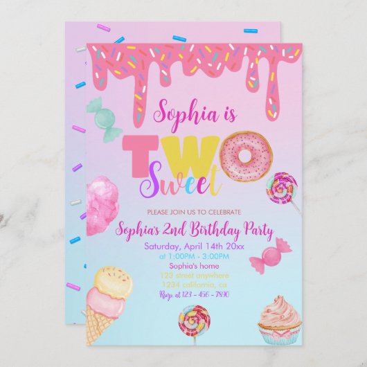 Twee lieve meisje donut roze snoep 2e verjaardag kaart (Voorkant / Achterkant)