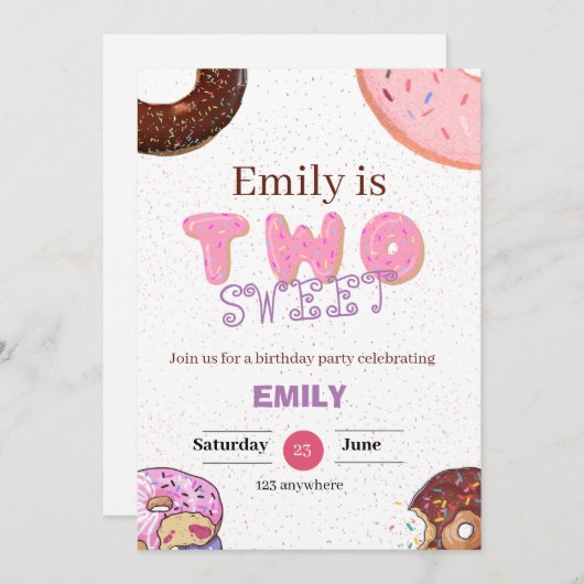 Twee lieve meisje donut verjaardag uitnodiging (Voorkant / Achterkant)