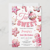 Twee lieve meisje roze cookie kerst 2e verjaardag kaart (Voorkant)