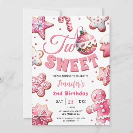 Twee lieve meisje roze cookie kerst 2e verjaardag kaart (Voorkant)