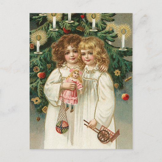 Twee lieve meisjes feestdagenkaart (Voorkant)