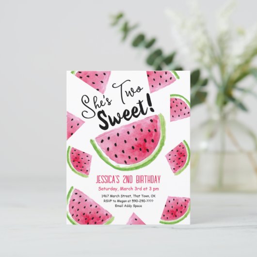 Twee lieve meloen verjaardagsfeestuitnodiging (Staand voorkant)