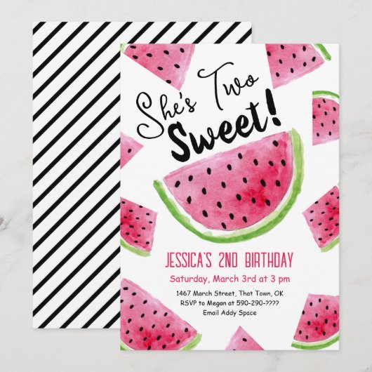 Twee lieve meloen verjaardagsfeestuitnodiging kaart (Voorkant / Achterkant)