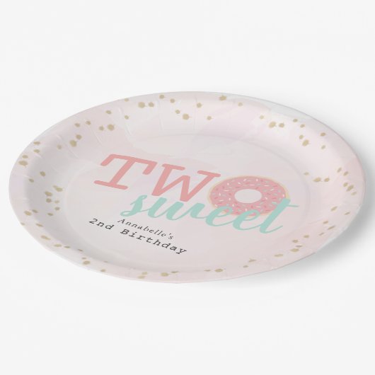 Twee lieve roze donut meisje 2e verjaardag papieren bordje (Gekanteld)