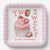 Twee lieve! Roze Meisje Aardbei 2e Verjaardag Papieren Bordje (Voorkant)