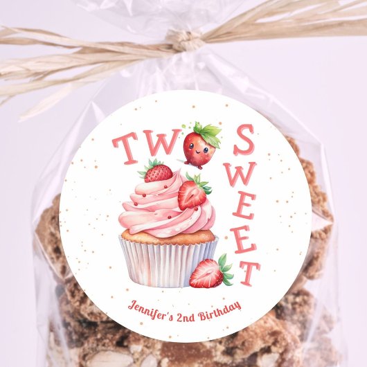Twee lieve! Roze Meisje Aardbei 2e Verjaardag Ronde Sticker