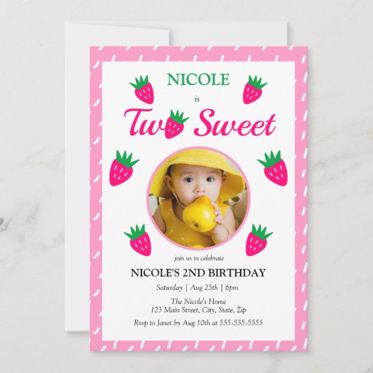 Twee lieve Schattigee aardbeien meisje foto 2e ver Kaart (Voorkant)