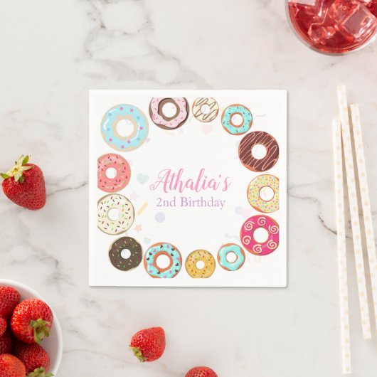 Twee lieve Schattigee donuts 2e verjaardag papier Servet (Insitu)