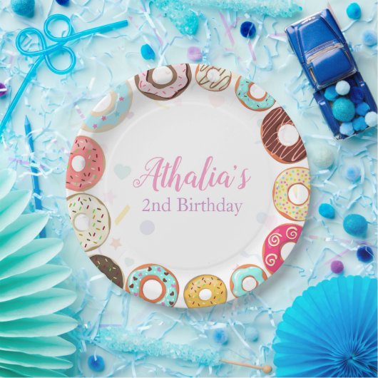 Twee lieve Schattigee Donuts 2e verjaardagspapier  Papieren Bordje (Feest)