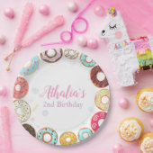 Twee lieve Schattigee Donuts 2e verjaardagspapier  Papieren Bordje (Feest)