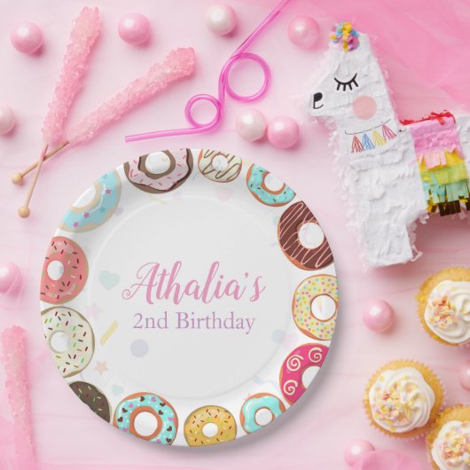 Twee lieve Schattigee Donuts 2e verjaardagspapier  Papieren Bordje (Feest)