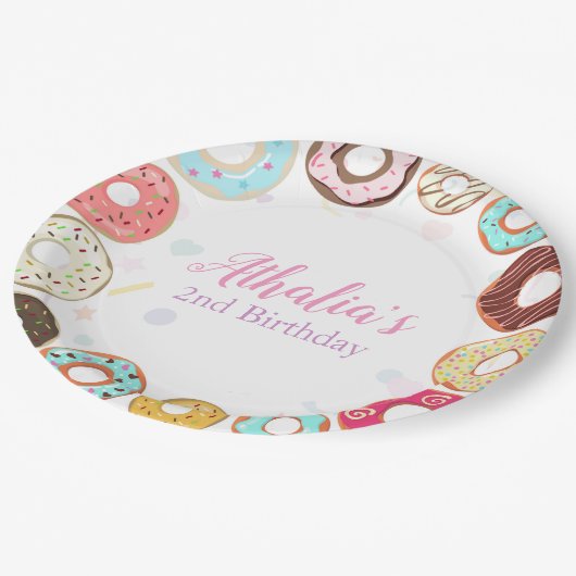 Twee lieve Schattigee Donuts 2e verjaardagspapier  Papieren Bordje (Gekanteld)