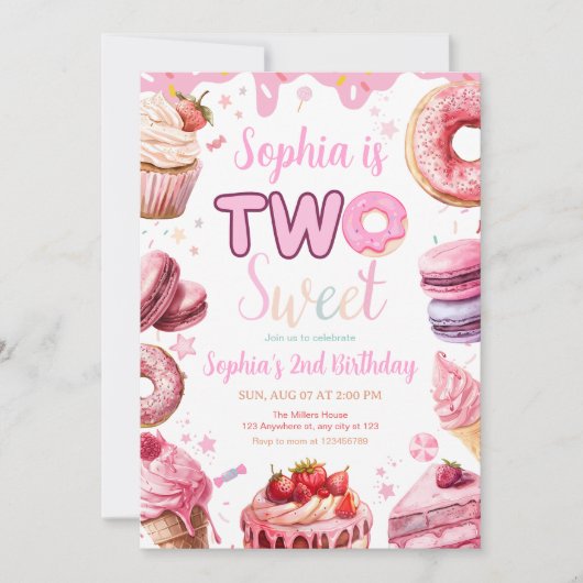 Twee lieve verjaardagsuitnodiging, 2e verjaardag m kaart (Voorkant)