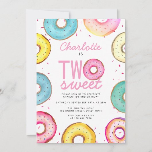 Twee lieve Waterverf Donuts 2e Verjaardag Kaart (Voorkant)