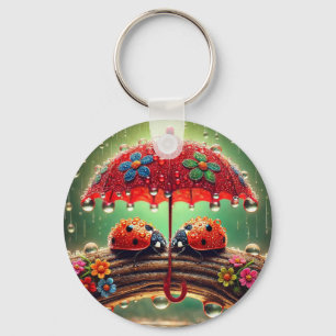 Twee Lieveheersbeestjes Onder Paraplu Voor Geluksa Sleutelhanger