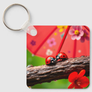 Twee lieveheersbeestjes rustend op een tak sleutelhanger