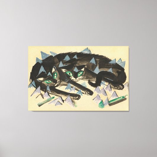 Twee liggende zwarte katten canvas afdruk (Voorkant)