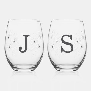 Twee Line Art Anemoon op Stemless Wedding Glasses Wijnglas Zonder Voet