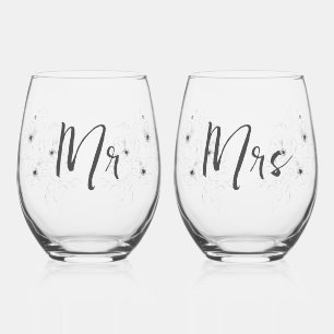 Twee Line Art Anemoon op Stemless Wedding Glasses Wijnglas Zonder Voet