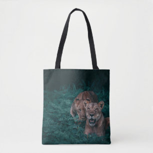 TWEE LIONEN OP GROENE PLANTEN TOTE BAG
