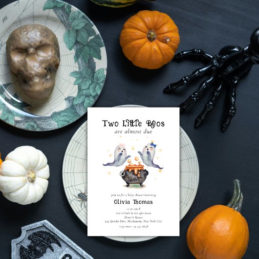Twee Little Boos Ghost Halloween Twins Baby shower Kaart