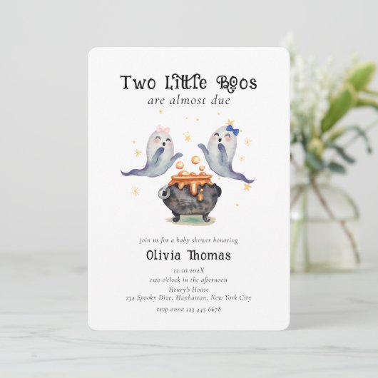 Twee Little Boos Ghost Halloween Twins Baby shower Kaart (Staand voorkant)